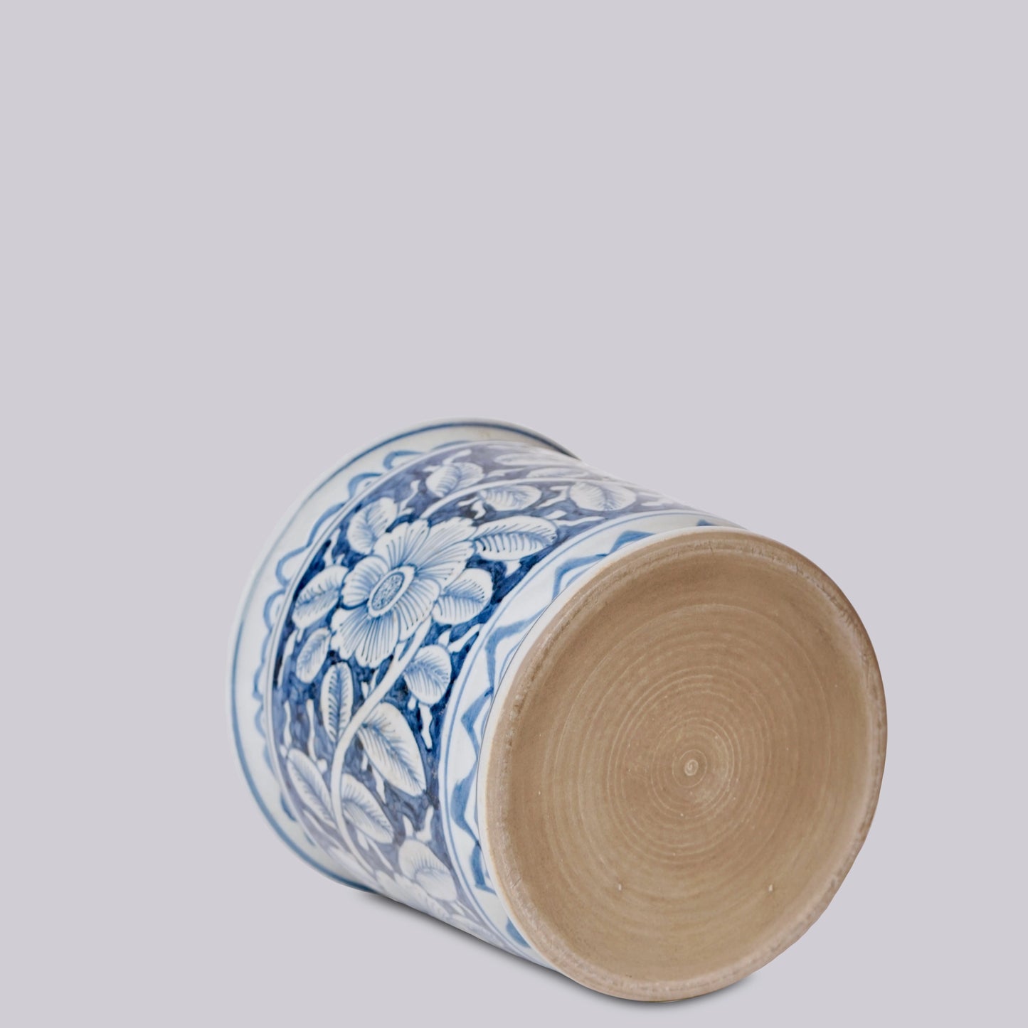 Blue and White Porcelain Floral Cachepot with Indented Rim