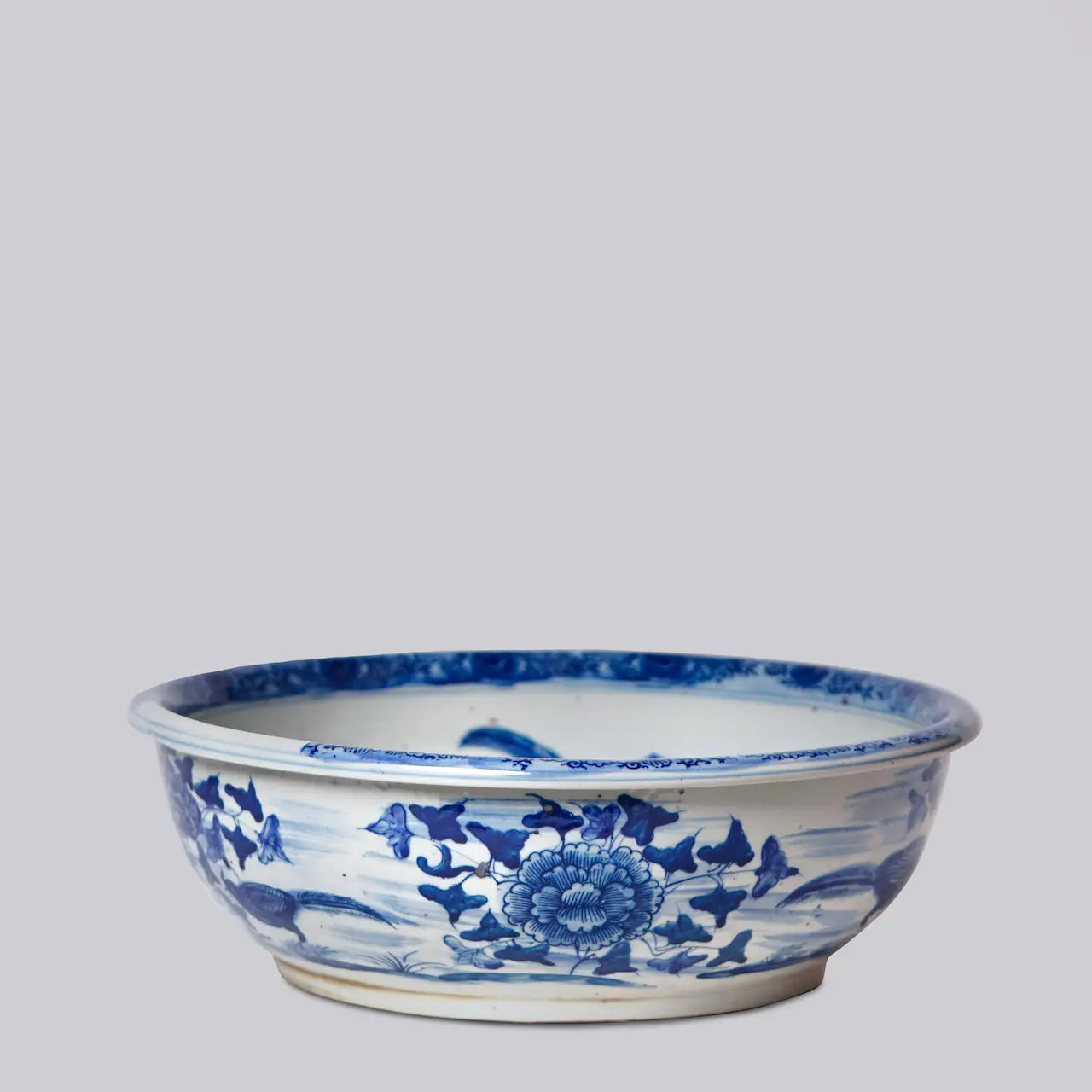 Blue and White Porcelain Bird and Flower Low Bowl