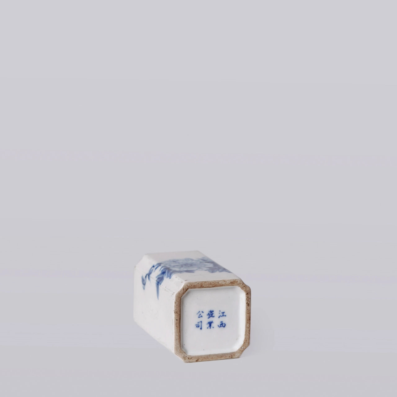 1920s Blue and White Porcelain Peony Square Vase