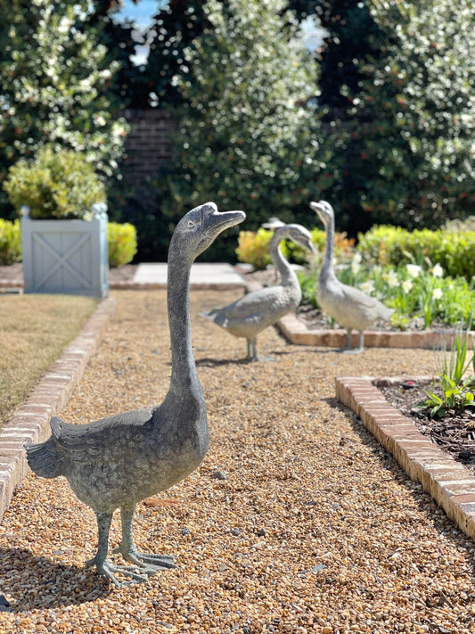 Antique English Zinc Metal Garden Geese - 3pc
