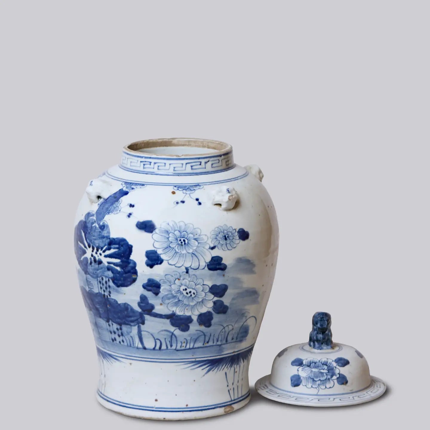 Blue and White Porcelain Floral Temple Jar