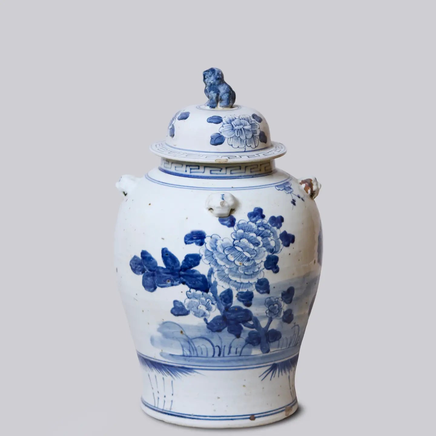 Blue and White Porcelain Floral Temple Jar