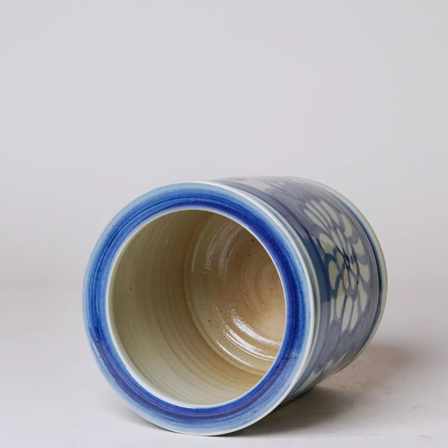 Hand Painted Floral Blue and White Porcelain Cachepot