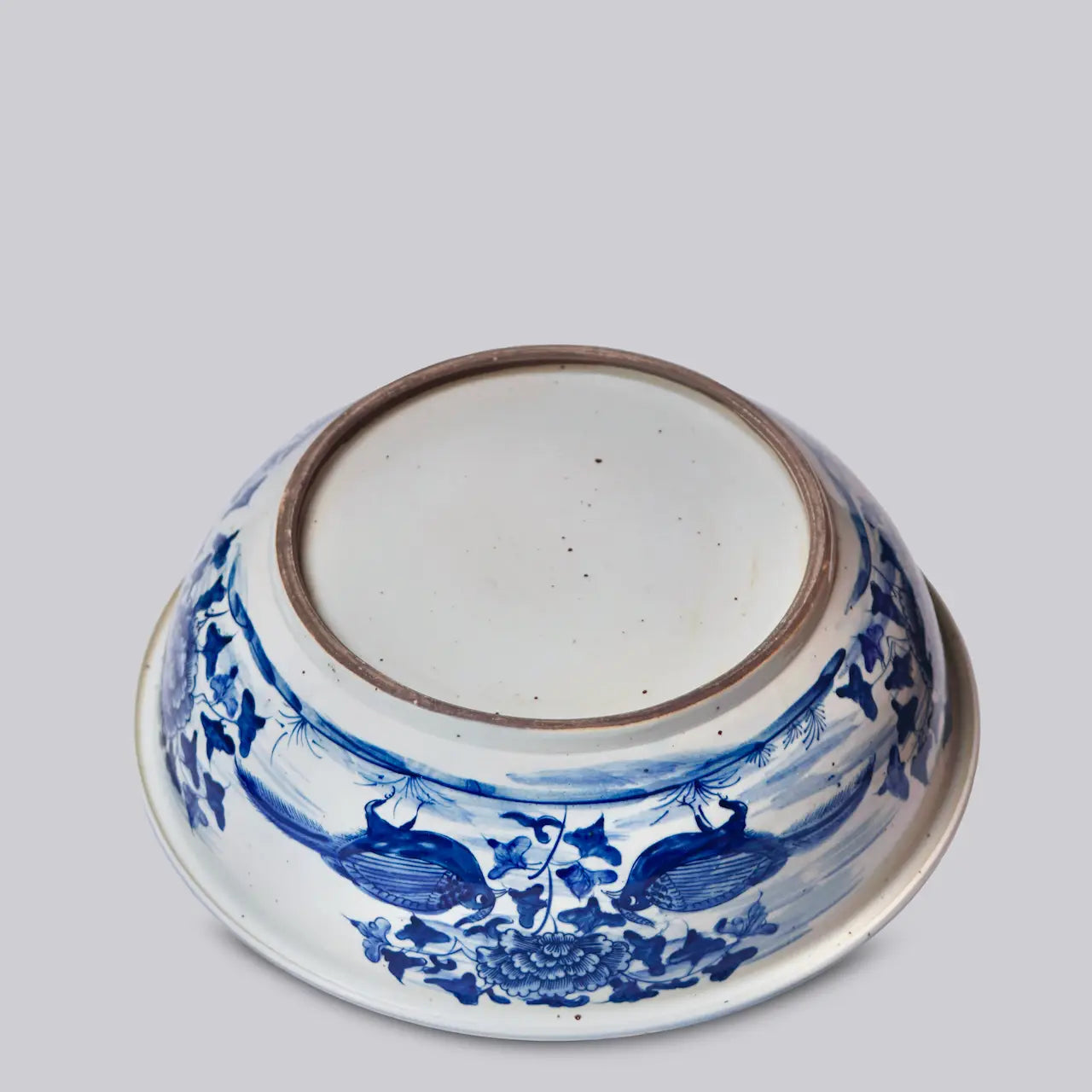 Blue and White Porcelain Bird and Flower Low Bowl