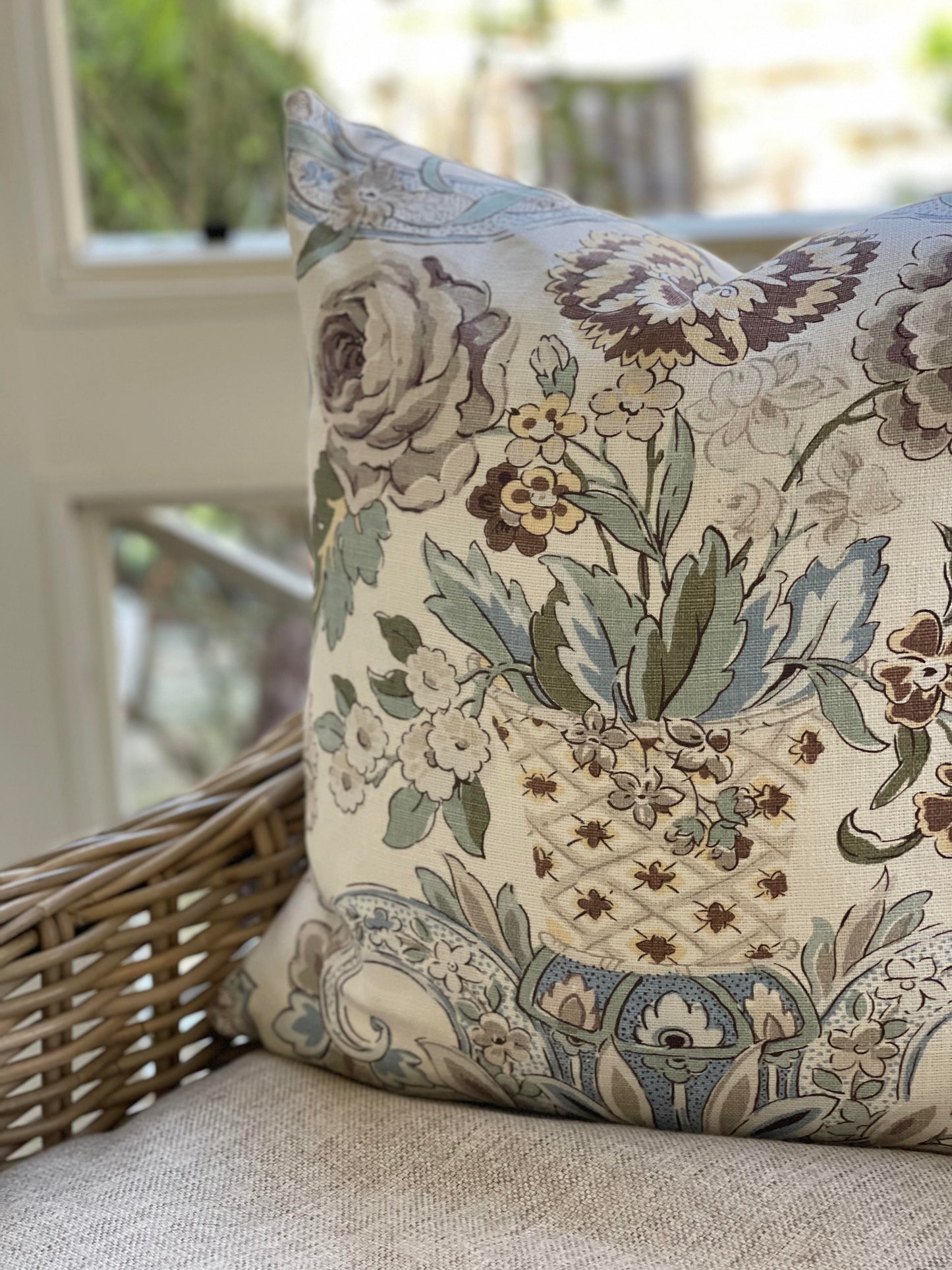 Botanical Potted Pillow with Stripe Backing