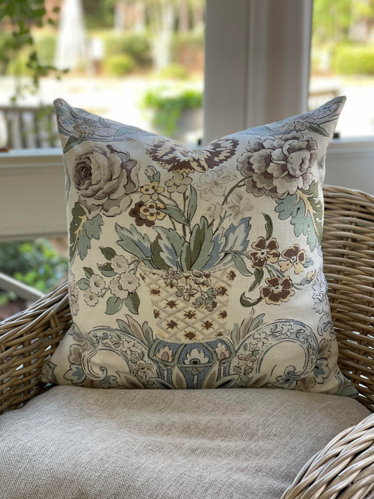 Botanical Potted Pillow with Stripe Backing