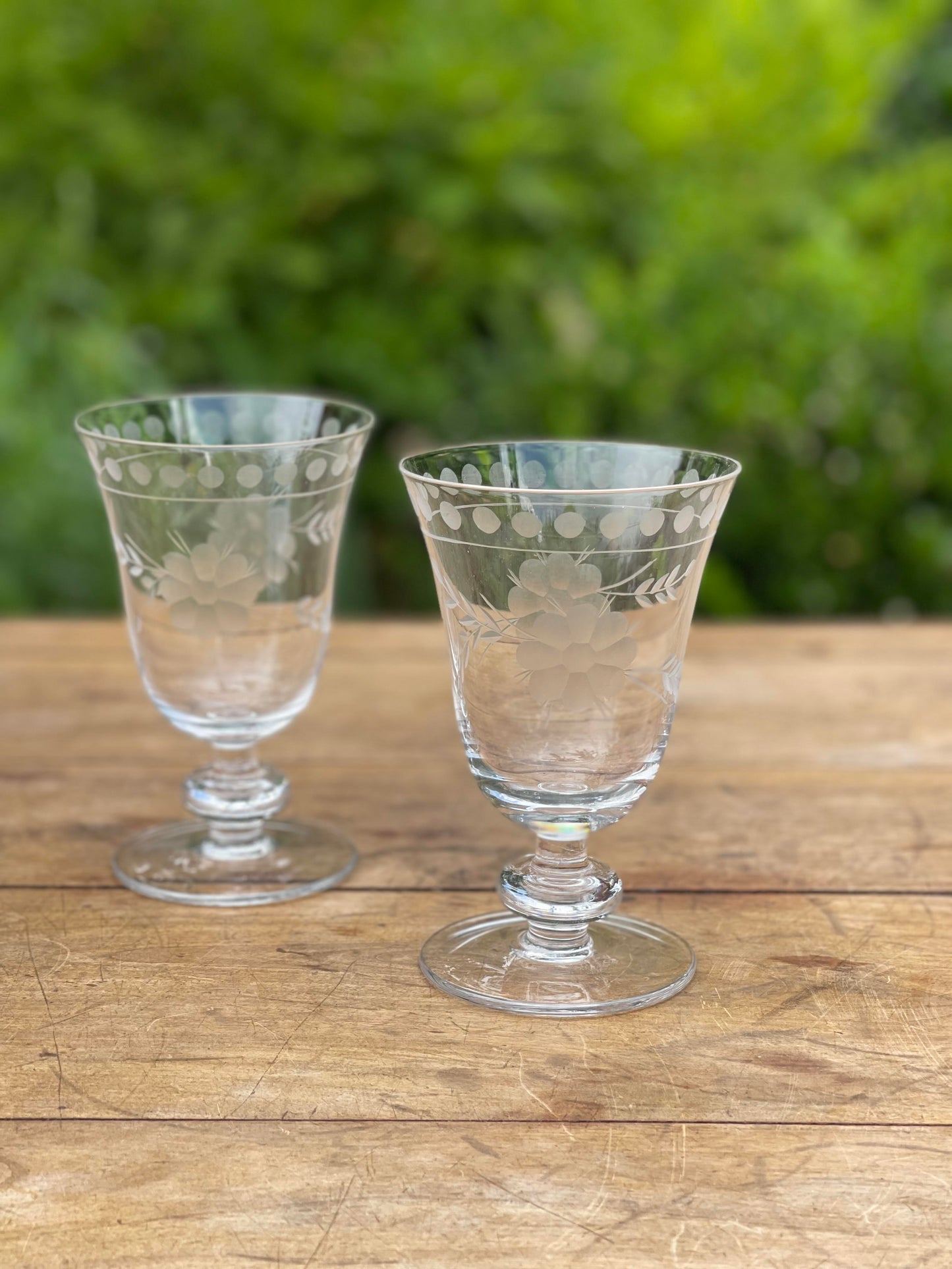 Set of Four Etched Glass Goblet 9oz