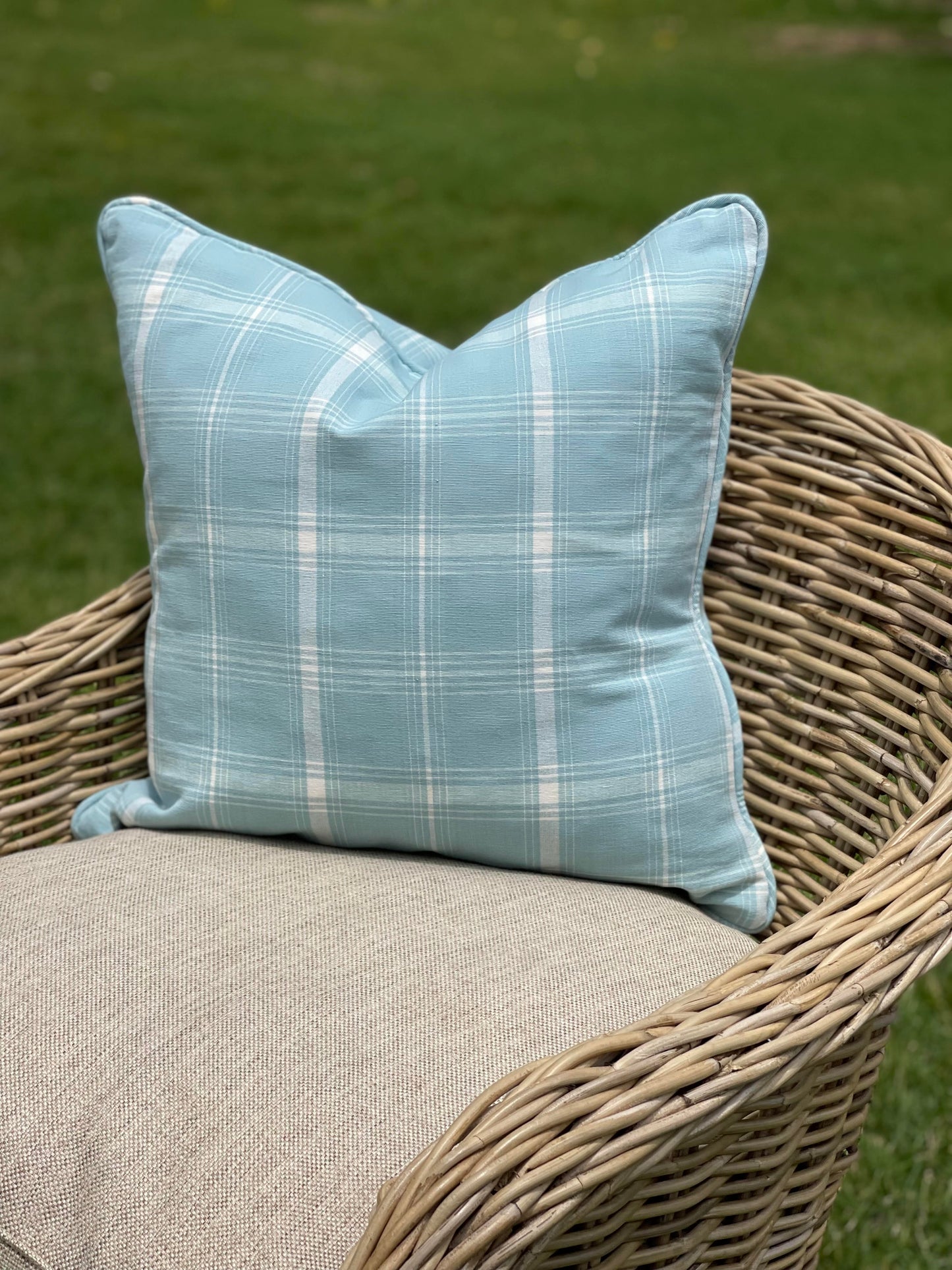 Blue & White Windowpane Check Pillow