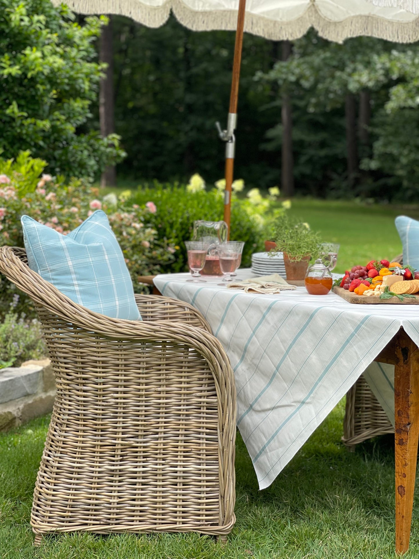 White & Blue Stripe Tablecloth