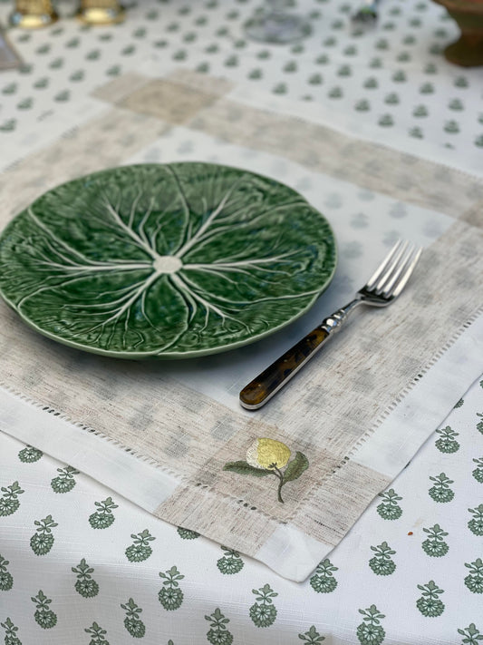 Embroidered Lemon Hemstitch Napkin/Placemat