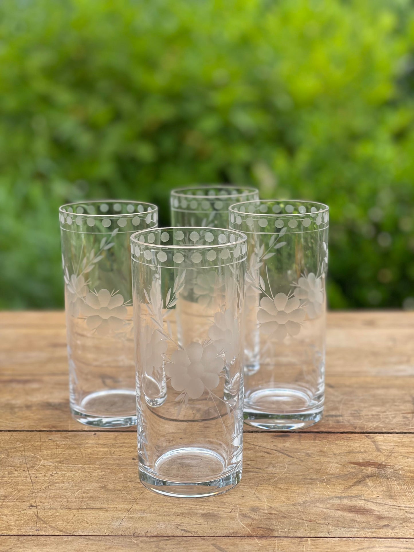 Set of Four Etched Glass Highballs 14oz