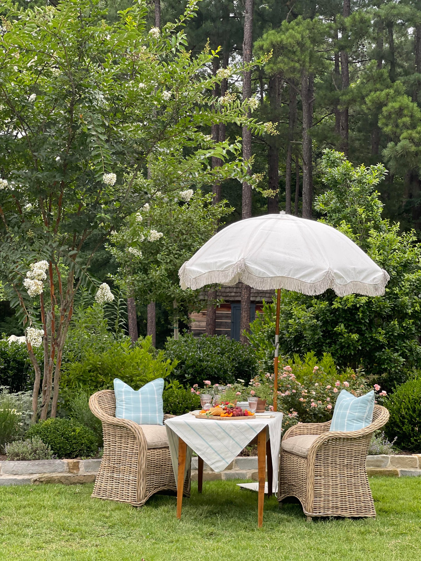 White & Blue Stripe Tablecloth