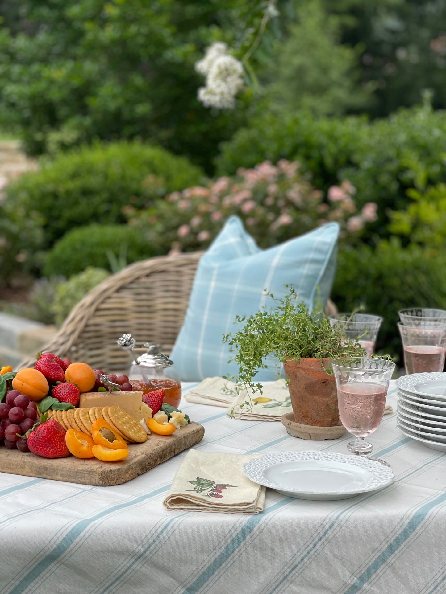 White & Blue Stripe Tablecloth