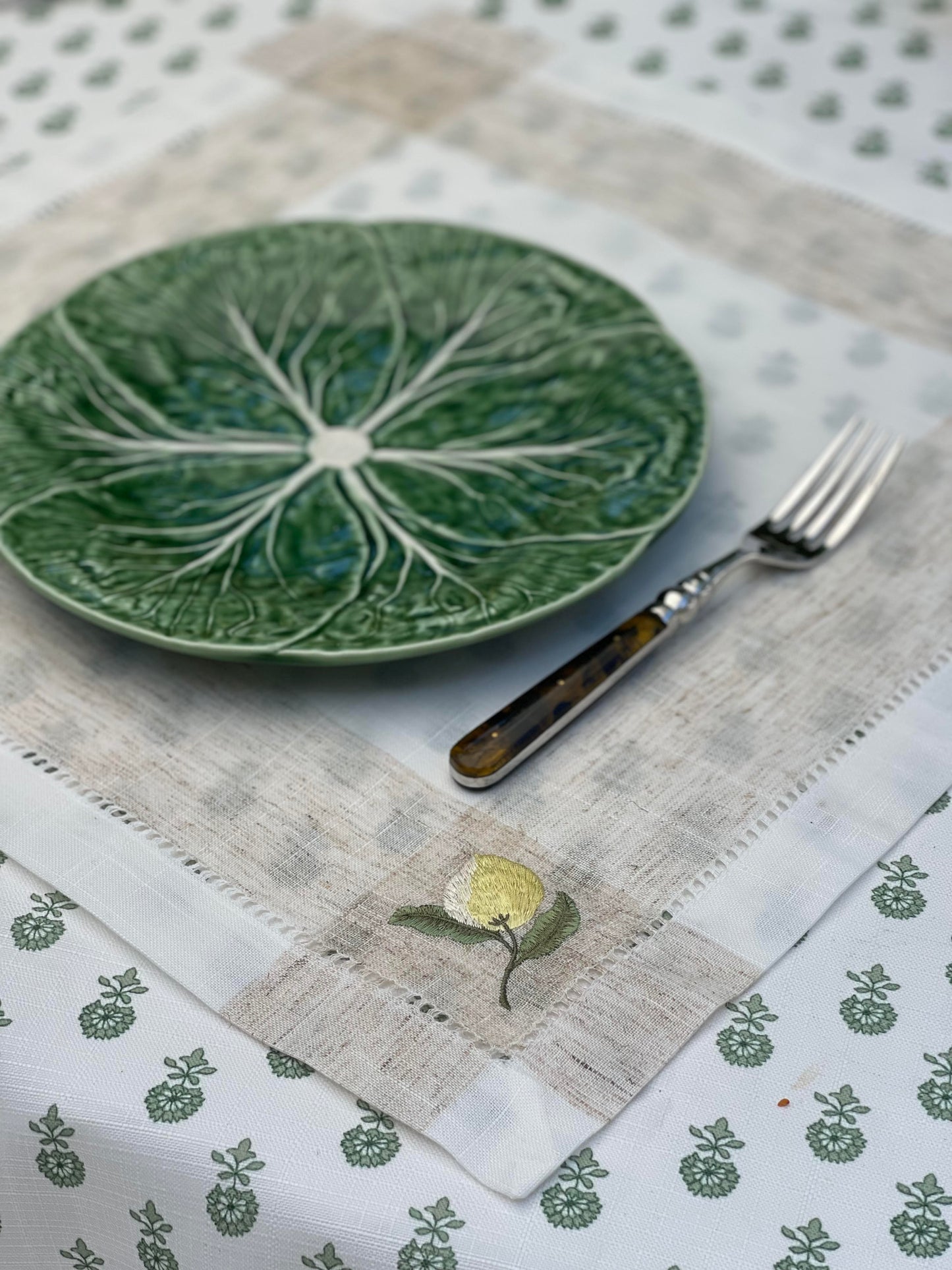 Embroidered Lemon Hemstitch Napkin/Placemat