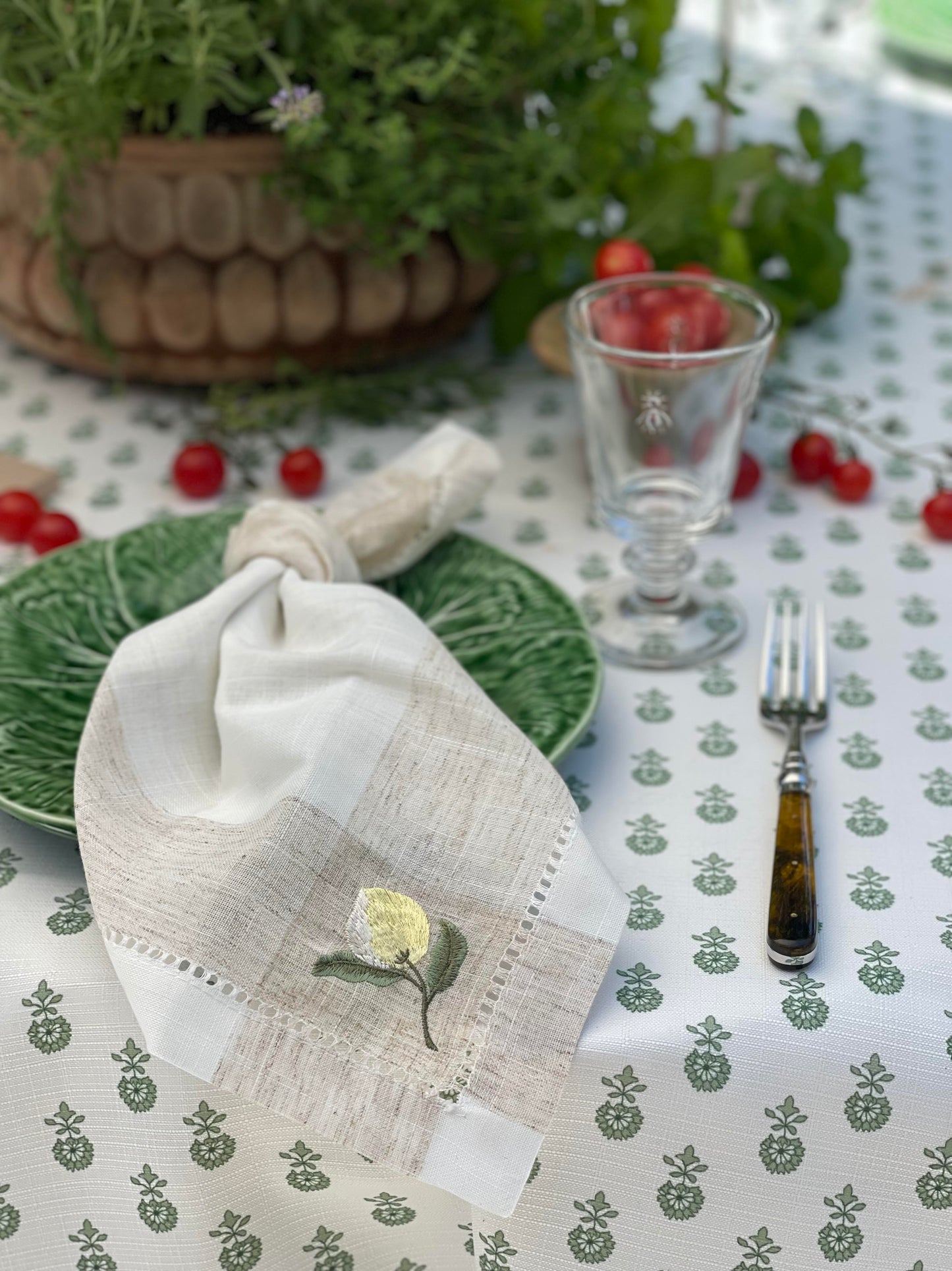 Embroidered Lemon Hemstitch Napkin/Placemat