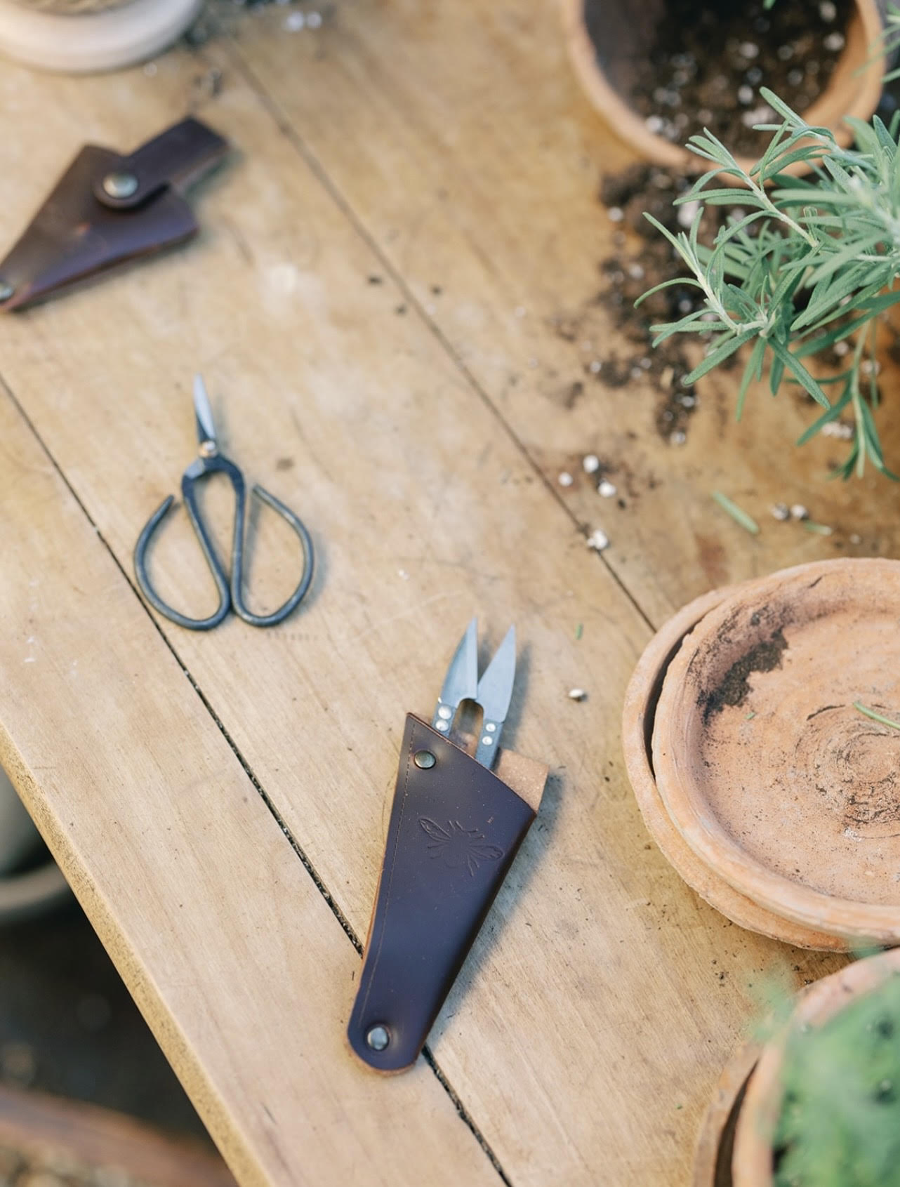 Garden Snips in Leather Pouch